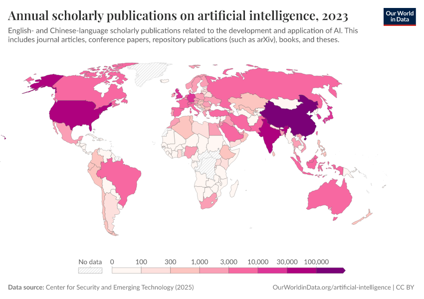 A thumbnail of the "Annual scholarly publications on artificial intelligence" chart
